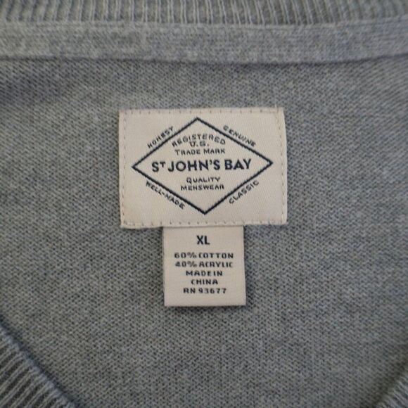 St. John's Bay Gray V-Neck XL Sweater Pullover Cotton Acylic Long‎ Sleeve - Picture 8 of 10